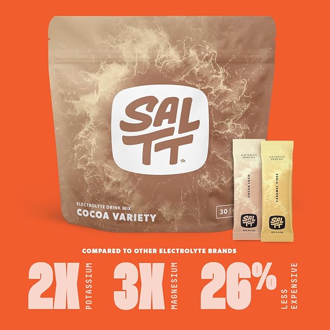 Keto Chow SALTT Electrolytes Powder Packets, Cocoa Variety Pack (30 Packets) - Magnesium, Potassium, Sodium, Trace Minerals - Vegan, Sugar Free, Gluten Free - Travel Essentials - Made in USA-FlexoryFit