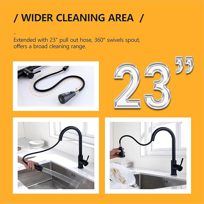 Black Kitchen Faucet with Pull Down Sprayer, Rv Kitchen Sink Faucets for Pot Filler, Farmhouse Camper Bar Sink Laundry Room, Fingerprint Resistant Single Hole Single Handle Stainless Steel