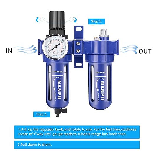 NANPU 1/4" NPT Compressed Air Filter Regulator Lubricator, Zinc Alloy, 5 Micron - Image 3