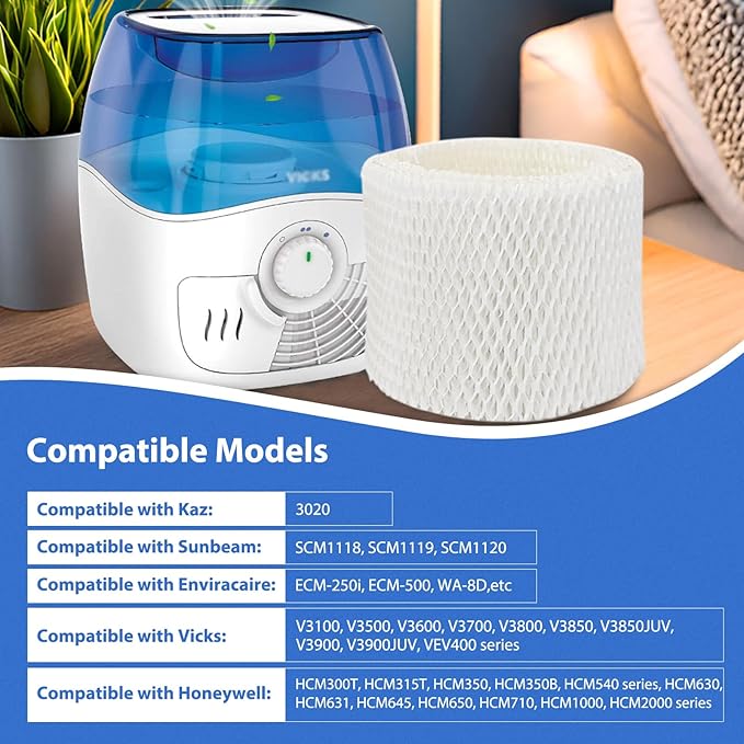 Extolife 6 Pack WF2 Humidifier Filters for Vicks Humidifier V3100 V3500 V3600 V3700 V3800 V3850 V3900, for Honeywell HCM-350 HCM-630 HCM-300T, for Kaz 3020, for Sunbeam 1118 1119, ECM-250i, ECM-500