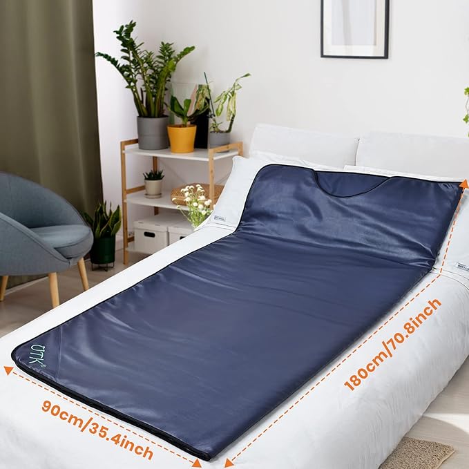 UTK Infrared Sauna Blanket, Sauna Blanket for Detox, Sauna FIR Therapy, Natural Jade & Tourmaline Stone, 660mm Photon, Pain Relief, Sweat Fast, Home SPA, Full-Size Body Blanket, 50 Plastic Wrap
