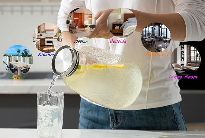 Purefold Glass Pitcher, 110 oz Water Large Pitcher with Lid, Heat Resistant Borosilicate Jug for Iced Tea, Juice, Milk, Cold or Hot Beveragesr Easy Clean