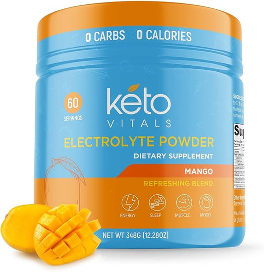 Keto Vitals Electrolytes Powder | Keto-Friendly Electrolytes with Potassium, Magnesium, Sodium, Calcium | Keto Electrolytes Supplement Energy Drink Mix | Sugar-Free, Zero Calories, Zero Carbs-FlexoryFit