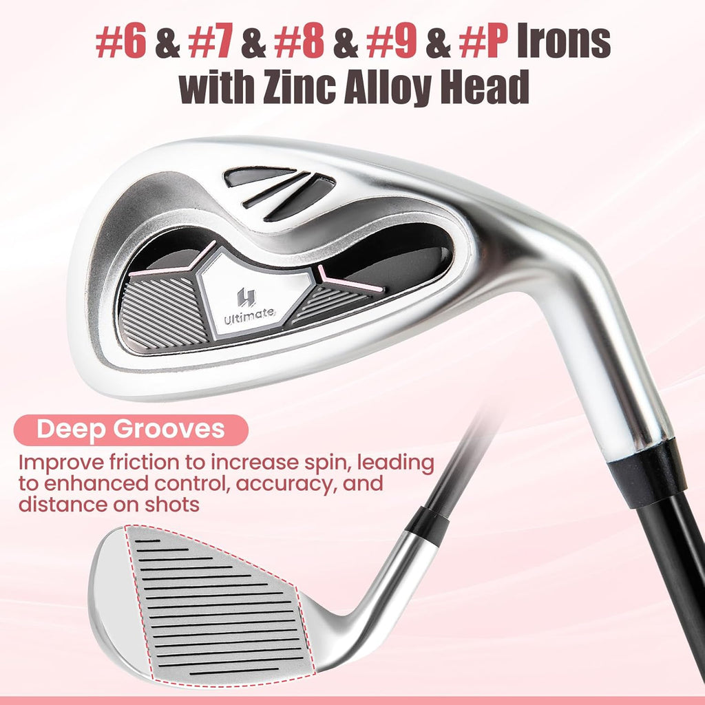 Tangkula 9/10/12 Pieces Women's Complete Golf Clubs Set, Golf Club Package Set with 460CC Driver, Fairway Wood & Hybrid, Irons, Putter, Portable Regular Golf Club Set