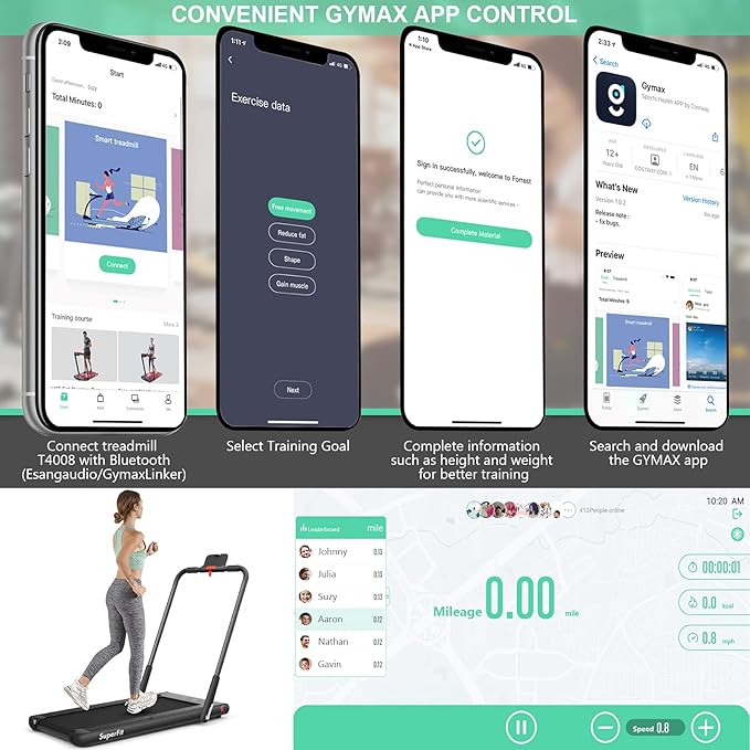 Goplus 2 in 1 Folding Treadmill, 2.25HP Under Desk Electric Superfit Treadmill, Installation-Free with APP Control, Remote Control, Bluetooth Speaker, LED Display, Walking for Home-FlexoryFit