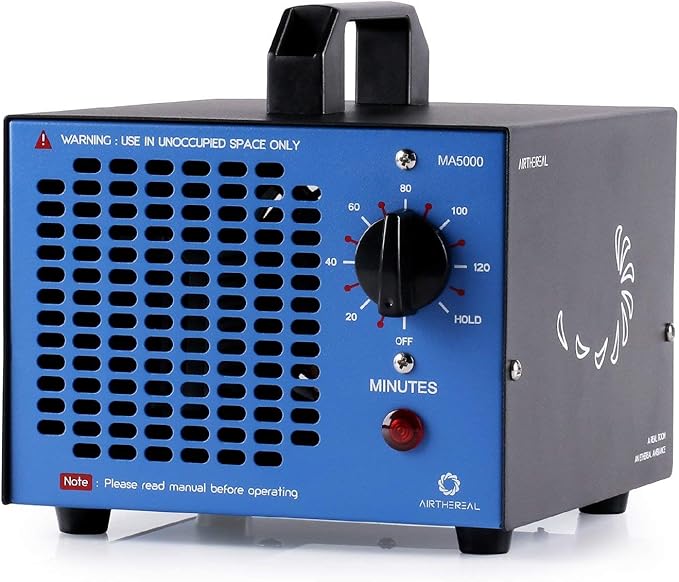 Airthereal MA5000 Commercial Ozone Generator, High Capacity Ozone Machine Odor Removal - Home Air Ionizers O3 Deodorizer for Rooms, Smoke, Cars and Pets, Eliminate Odors up to 2000sq.ft., Blue
