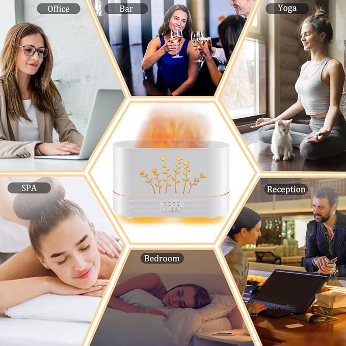 RGB Flame Diffusers for Essential Oils Large Room-Upgraded 300ML Aroma Diffuser Humidifier-Remote Control for Home Office Shop Gym