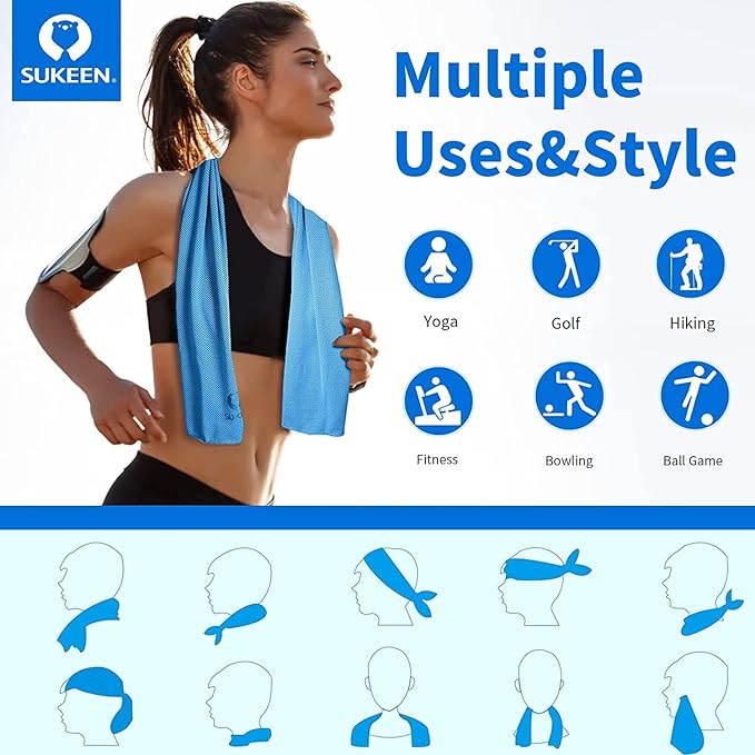 Sukeen 12 Pack Cooling Sports Towel Bulk (40"x12"), Quick-Drying Neck Cooling Wraps, Soft & Breathable Microfiber Ice Towel for Athletes, Sports Fitness Enthusiasts in Gym, Workers in Outdoor Summer-FlexoryFit