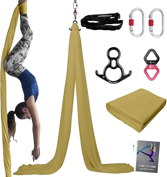 PRIOR FITNESS Aerial Silks Kit Colorful 9/15/20 Yards 40D Nylon Fabric Hammock Set With Hardware & Guide for All Levels Of Aerial Yoga Practice and Acrobatic Flying For Adults Aerial silk-FlexoryFit