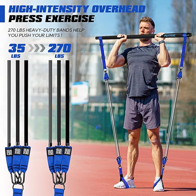 Pilates Bar Kit with Resistance Bands, Heavy Duty Pilates Equipment for Men, Strength Training Bar for Legs, Hip, Back, Arm, Abs, Chest, Shoulders, Portable Home Gym Full Body Workout Equipment-FlexoryFit