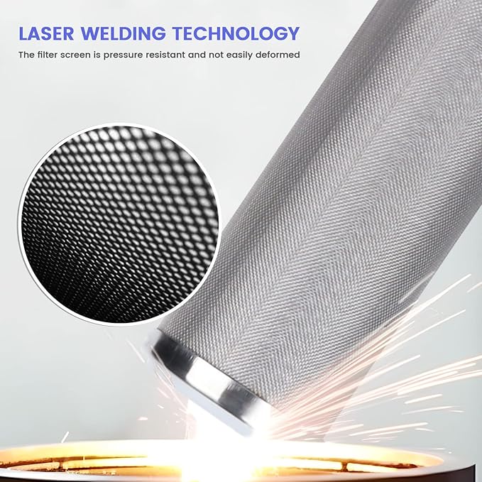 Amwater Stainless Steel Cleanable Wire Mesh Filter Cartridge 10”Length,2.5"OD(50 Micron)
