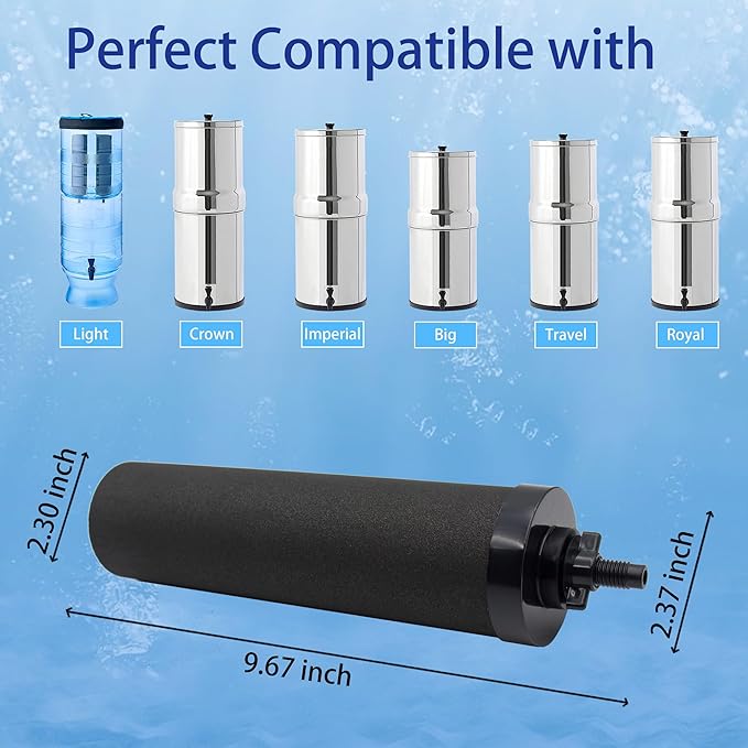 Water Filter Replacement for BB9-2® Black Activated Carbon Filters, Compatible with Berkey® Travel, Large, Royal, Crown Series, Pack of 2