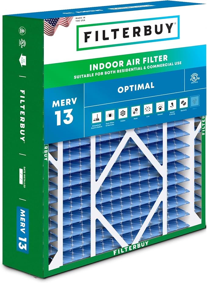 Filterbuy 20x21x5 Air Filter MERV 13 Optimal Defense (1-Pack), Pleated HVAC AC Furnace Air Filters Replacement for Lennox and Electro-Air (Actual Size: 19.88 x 20.50 x 4.38 Inches)