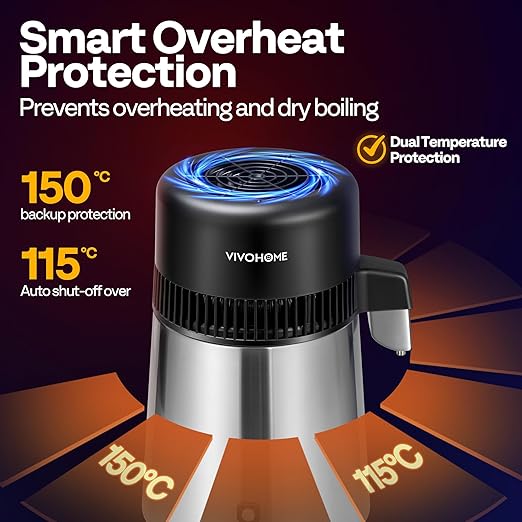 VIVOHOME Water Distiller Countertop 1.1 Gallon/4L 304 Stainless Steel Distilled Water Machine with Smart Switch Purifier Filter for Home Office