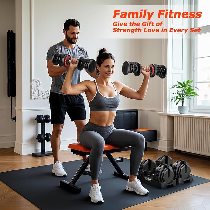 Adjustable Dumbbells Set of 2, 1 Hand Adjustable Weights Dumbbells Set, 5 in 1/10 in 1 Free Dumbbell with Anti-Slip Texture Handle, 25/55/80lb Pair Weight Set For Home Gym Suit both Men and Women-FlexoryFit