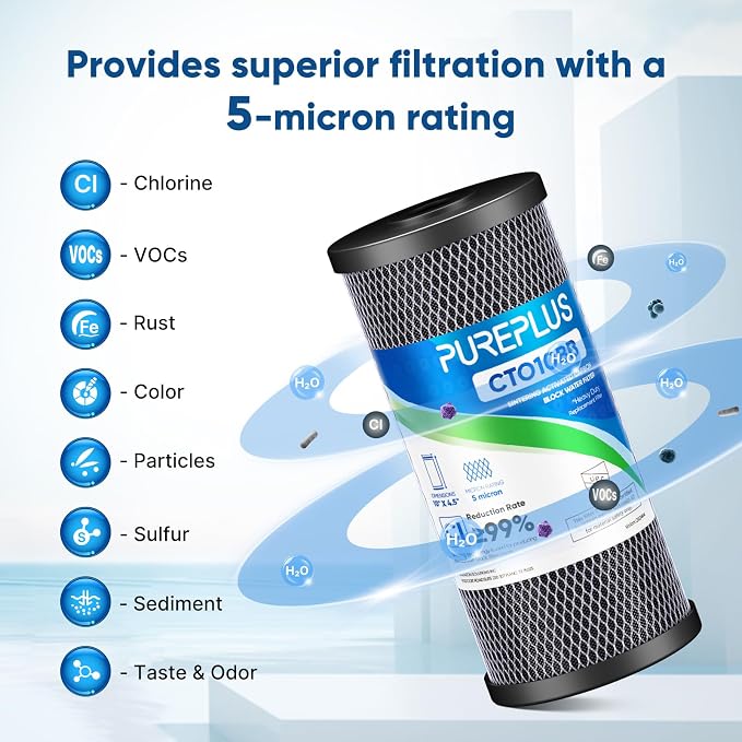 PUREPLUS 5 Micron 10" x 4.5" Whole House CTO Coconut Shell Activated Carbon - Image 4