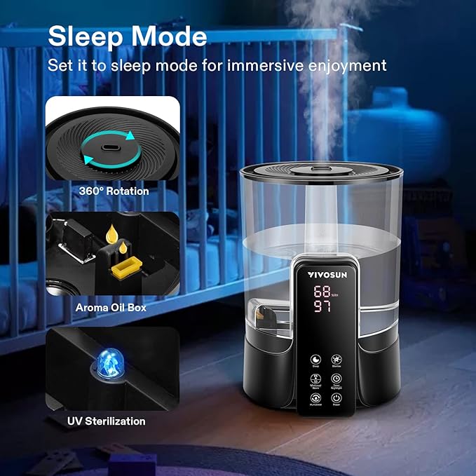 VIVOSUN 6L 2-in-1 Cool & Warm Mist Ultrasonic Humidifier with Essential Oil Box & Remote Control for Bedrooms, Offices, Plants, Dryness, and Skincare