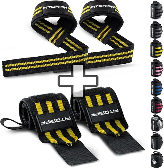 Fitgriff® Lifting Straps & Wrist Wraps (Bundle) Superior Support for Weightlifting & Gym Workouts - for Men and Women-FlexoryFit