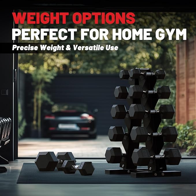 PAPABABE Hex Dumbbell Set, 45-135 lb Rubber Encased Home Gym Dumbbells, Weights Dumbbells Set for Women & Men, Hand Weight with Anti-Slip Grip-FlexoryFit