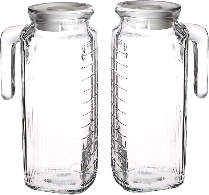 Bormioli Rocco Gelo Set of 2 Glass pitchers, 33.75 Jug with White Lid, Carafe for Homemade Juice, Iced Tea, Cold Brew, Dishwasher Safe Made in Italy