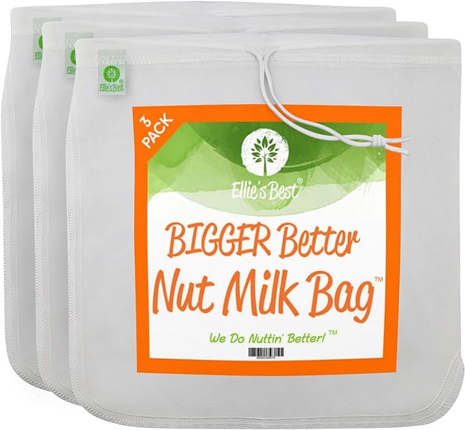 Pro Quality Nut Milk Bag - 3 XL12"X12" Bags - Commercial Grade Reusable All Purpose Food Strainer - Food Grade BPA-Free - Ultra Strong Fine Nylon Mesh - Almond Milk, Juices, Cold Brew Recipes Videos