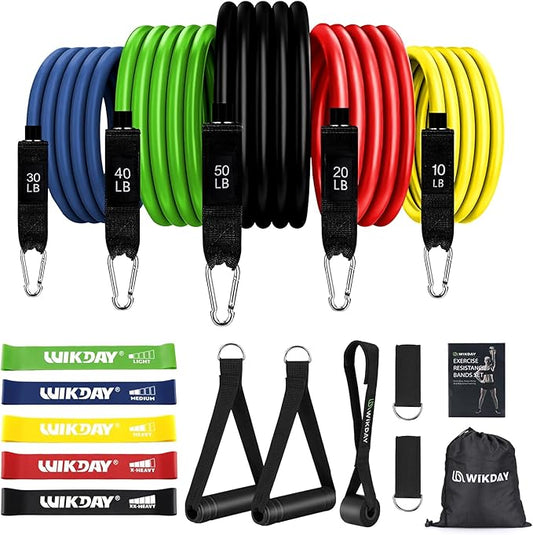 Exercise Resistance Bands with Handles for Working Out, 150/200/250/300 lbs Workout Bands Set with Door Anchor for Physical Therapy, Yoga, Pilates-FlexoryFit