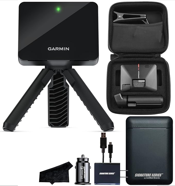 Garmin Approach R10 Portable Golf Launch Monitor | Take Your Game Home or Practice at The Driving Range | Track Metrics, Record Video or Play 43,000+ Courses with Signature Series Power Bundle