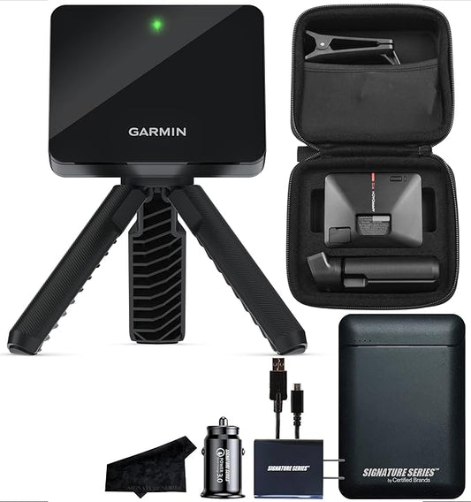 Garmin Approach R10 Portable Golf Launch Monitor | Take Your Game Home or Practice at The Driving Range | Track Metrics, Record Video or Play 43,000+ Courses with Signature Series Power Bundle
