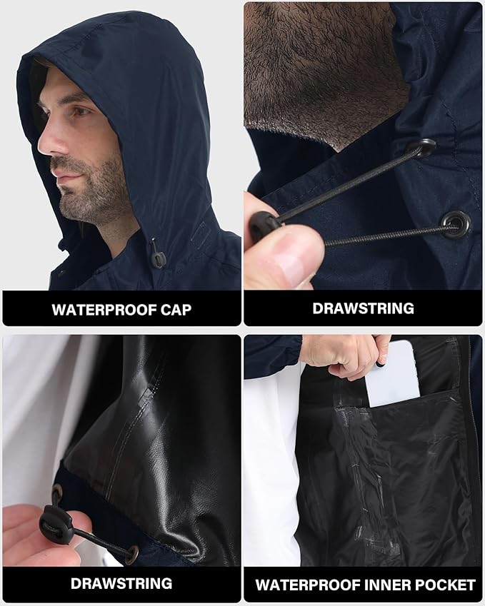 iCreek Men's Rain Jacket Lightweight Waterproof Packable Rain Shell Jacket Raincoat with Hood Windbreaker for Cycling, Golf-FlexoryFit