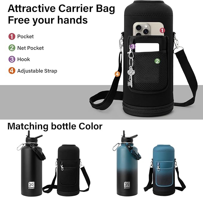 Insulated Water Bottle | Thickened Stainless Steel for Gym and Hiking with Straw, Carrier Bag, Handle Strap | BPA-Free 87 oz-FlexoryFit