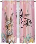 Easter Kitchen Curtains, Spring Rabbit Eggs Flowers Flags Leaves Wood Grain by Unknown