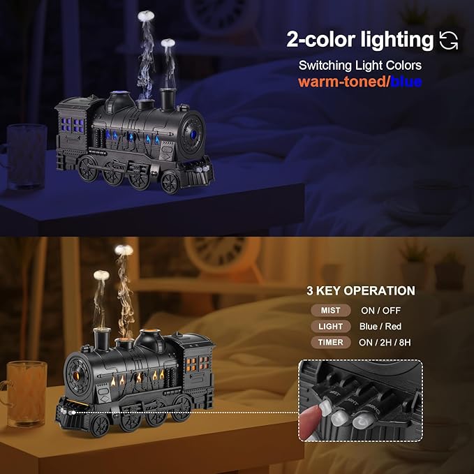 Train Diffuser 300ml, Aromatherapy Diffuser Cool Mist Ultrasonic Aroma Train Diffuser with Remote Control 2 Light 2 Mist Mode Auto Shut-Off for Bedroom Office Hotel(Black)