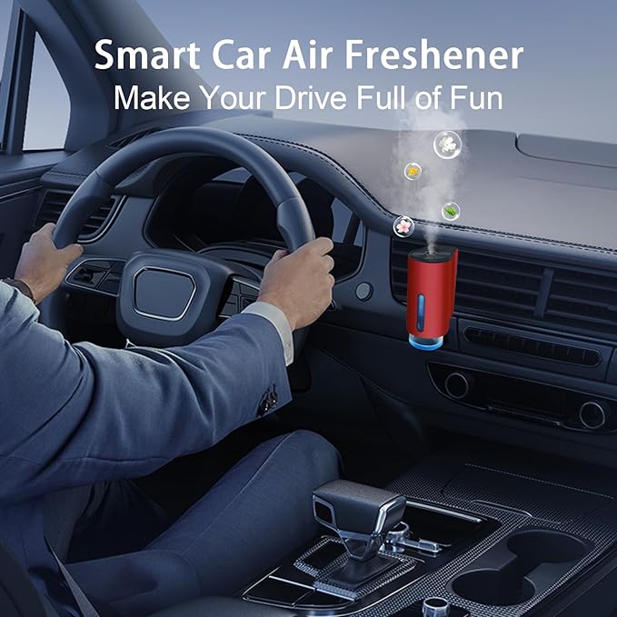Car Air Freshener Diffuser, Smart Aromatherapy Air Outlet Clip, Long-Lasting Atomizer, Rechargeable With 6pcs Aromatherapy Oil, Red (6 Scents)