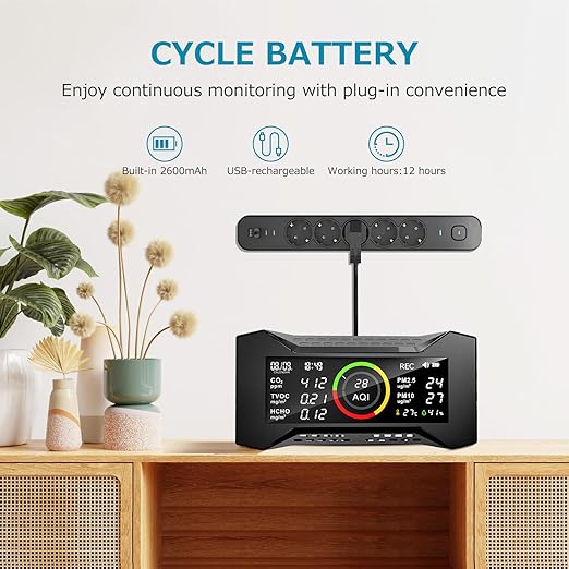 8-in-1 Air Quality Monitor, Air-Guardian AQ Portable Air Quality Tester CO2 Monitor (PM2.5, PM10, CO2, VOC, Formaldehyde, Humidity, Temp)