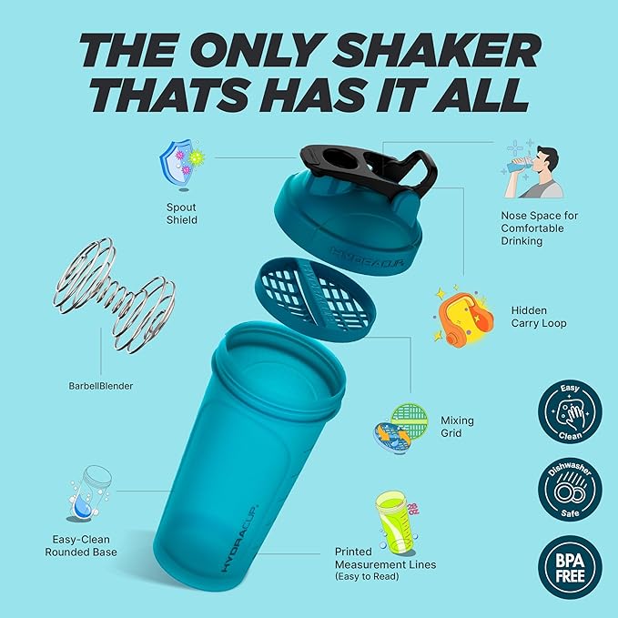 Hydra Cup ProFlow Shaker Bottles 6-Pack (28oz) | Protein Shaker Cups with Whisk Ball, Leak-Proof Lid, Hidden Carry Handle | BPA-Free Gym Mixer for Protein Powder, Mixing Supplements, Fresh Colors-FlexoryFit