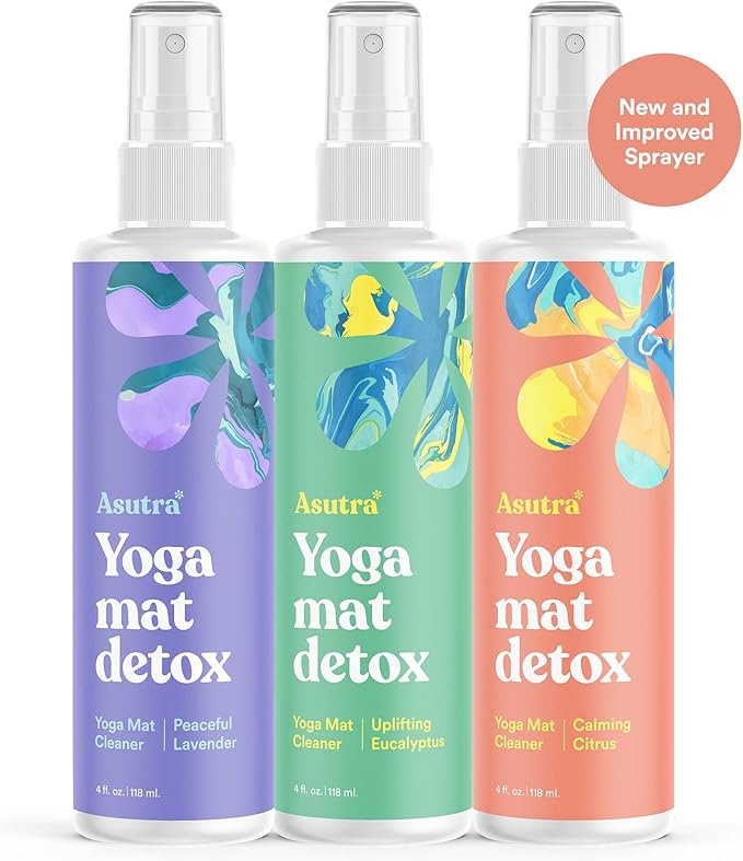 ASUTRA Yoga Mat Cleaner Spray Variety Pack (Lavender, Eucalyptus, Citrus), 4 fl oz Each (Pack of 3) - No Slippery Residue, Organic Essential Oils, Deep-Cleansing for Fitness Gear & Gym Equipment-FlexoryFit