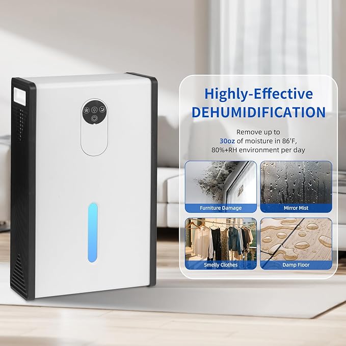 Dehumidifier for 1076 sq.ft,Quiet Portable Moisture Absorber with Auto Shut Off, Auto Defrost,72 OZ Water Tank,Drain Hose,7 Color LED Light,Sleep Mode for Basement Home Bedroom Bathroom RV