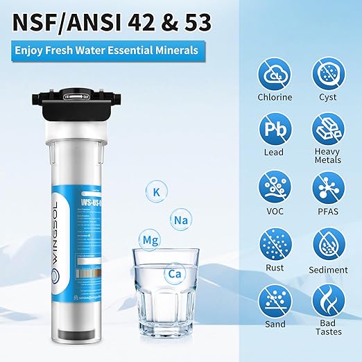 WINGSOL Under Sink Alkaline Water Filter with faucet, Improves and Taste, 5-in-1 Function Reduces Heavy Meatal, Chlorine, PFAS, PFOA/PFOS, Odor, Sediment, NSF/ANSI 53&42 Certified Water Filter