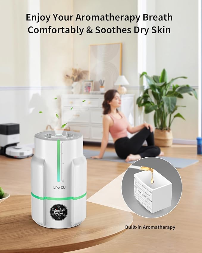 6L Cool Mist Humidifier with Smart Humidistat, Ultra Quiet 22dB for Large Bedroom and Baby Nursery, 50H Runtime, Top Fill, Essential Oil Diffuser, Remote Control, White