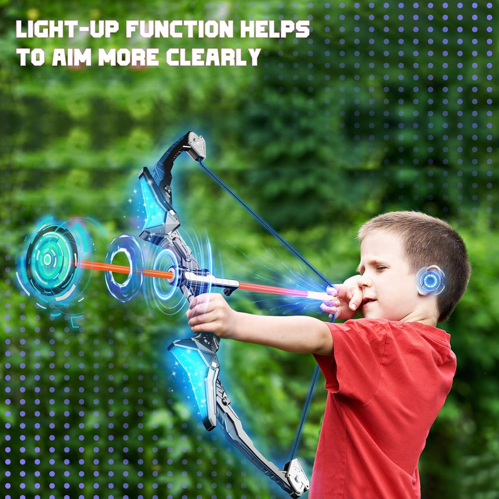 2 Pack Kids Bow and Arrow, 20 Suction Cup Arrows, 2 Archery Targets&Quiver, Light-up Set for Kids Ages 4-8 8-12, Indoor Outdoor Toys for Boys Girls, (Black & Pink)