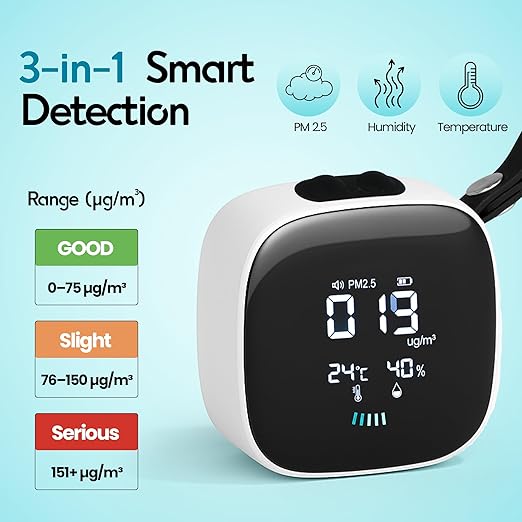 ORB 3-in-1 Air Quality Monitor – Portable Indoor Air Quality Meter for PM2.5, Temperature & Humidity | Smart Air Quality Tester for Home, Office, Bedroom, Travel