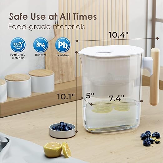 Waterdrop Water Filter Pitcher with 1 Filter, 200-Gallon Long-Life, Chubby 10-Cup Large Water Filter Pitcher, NSF Certified, 5X Times Lifetime, Reduces PFOA/PFOS, BPA Free, Clear