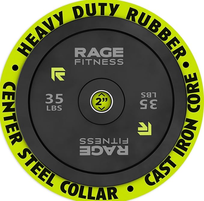 Olympic Bumper Plates, Rubber Formula With Steel Insert (10lb, 15lb, 25lb, 35lb, 45lb - SOLD INDIVIDUALLY), Olympic Weight Plates for Strength Training, Bench Press, Squats, Powerlifting