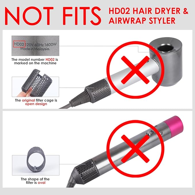 Magnetic Outer Filter Cover Compatible with Dyson Supersonic HD01 HD03 HD08 HD15 Hair Dryer Attachment, Hair Dryer Filter Cage Replacement Parts(Gray)