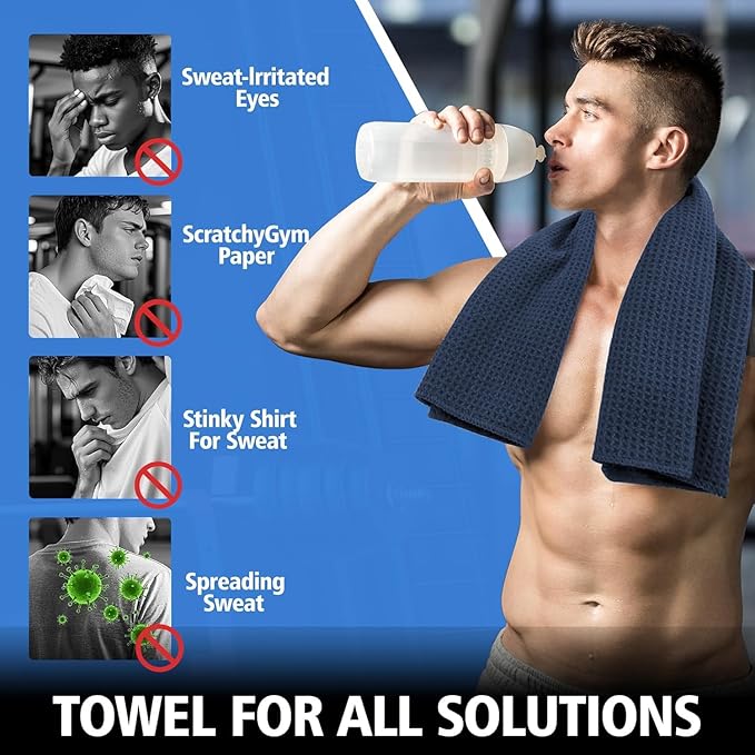 Microfiber Gym Towels for Working Out, Quickly Dry Yoga Towels for Men & Women Tennis, 16 Inch x 27 Inch, 6 Pack, Navy Blue-FlexoryFit