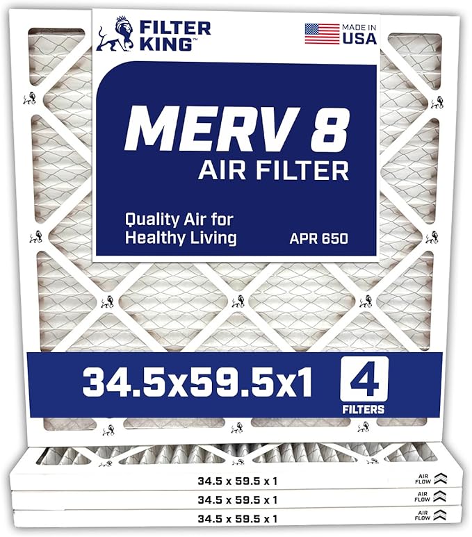 Filter King 34.5x59.5x1 Air Filter | 4-PACK | MERV 8 HVAC Pleated A/C Furnace Filters | MADE IN USA | Actual Size: 34.5 x 59.5 x .75"