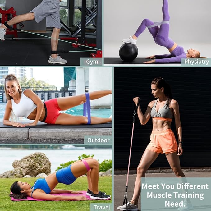 VEICK Resistance Bands, Exercise Bands for Working Out with Handles, Elastic Workout Bands for Men Women, Exercising Bands for Strength Training Equipment at Home Gym-FlexoryFit