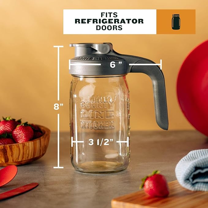 County Line Kitchen Glass Mason Jar Pitcher with Lid - Wide Mouth, 1 Quart (32 oz) - Heavy Duty, Leak Proof - Sun & Iced Tea Pitcher, Cold Brew Coffee, Breast Milk Storage, Water - Lavender