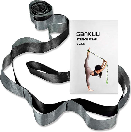 SANKUU Yoga Straps Stretching Strap with 12 Loops Workout Poster, Straps for Stretching Physical Therapy Equipment Long Stretch Out Bands for Exercise, Pilates and Gymnastics for Women Men-FlexoryFit