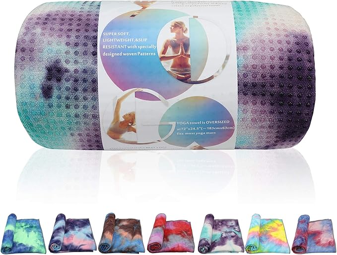 Yoga Towels , Non Slip Hot Yoga Towel Skidless Waffle Texture, 100% Absorbent Odorless Microfiber Yoga Blanket, Standard Sized 24 inchx72 inch Mat Towel,for Hot Yoga, Bikram, Pilates (Green & Pink)-FlexoryFit